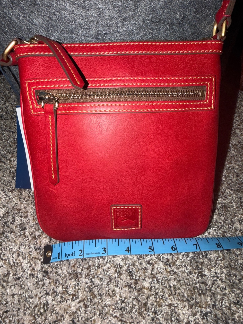 Dooney & Bourke Red Leather Letter Carrier Crossbody with Front Zip - Picture 3 of 9